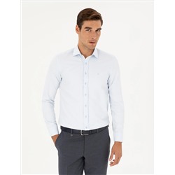 Açık Mavi Slim Fit Armürlü Uzun Kollu Gömlek