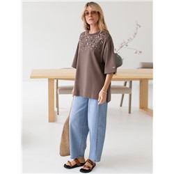 Футболка оверсайз с принтом пайетками из премиального хлопка с эластаном