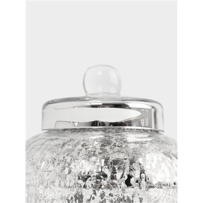 Конфетница, 16х15 см, с крышкой, стекло, серебристая, Кракелюр, Craquelure