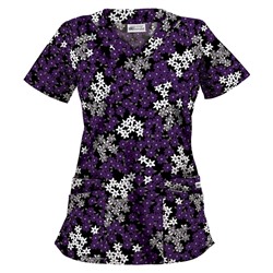 UA Vibrant Blossoms Black Scallop Neck Top