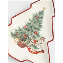 Блюдо, 30х27 см, керамика D, красное, Лошадка у елки, Festival