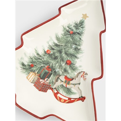Блюдо, 30х27 см, керамика D, красное, Лошадка у елки, Festival