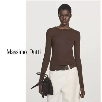 Женская футболка из мягкой эластичной хлопковой смеси с круглым вырезом и длинным рукавом МАССИМО Д