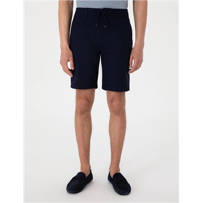 Lacivert Slim Fit Beli Lastikli Bağcıklı Dokuma Şort