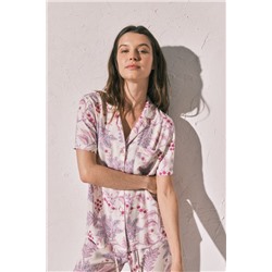 Pijama largo camisero estampado flores