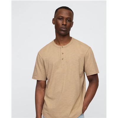 Lived-In Relaxed Curved Hem Henley T-Shirt