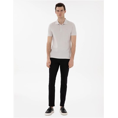 Açık Gri Slim Fit %100 Pamuk Polo Yaka Basic Tişört
