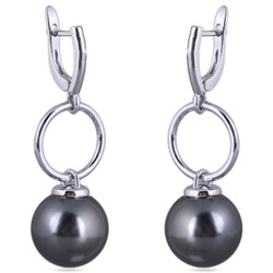 Серьги (Майорка 14мм темно-серая; покрытие родий), Есть комплект