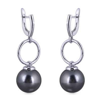 Серьги (Майорка 14мм темно-серая; покрытие родий), Есть комплект