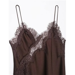 Ассиметричное атласное мини-платье с кружевом (4 цвета)