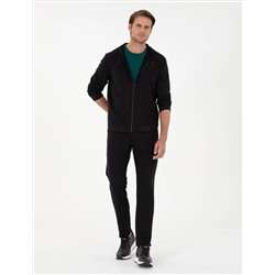 Siyah Regular Fit Fermuarlı Eşofman Üstü