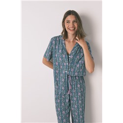 Pijama camisero largo flores verde