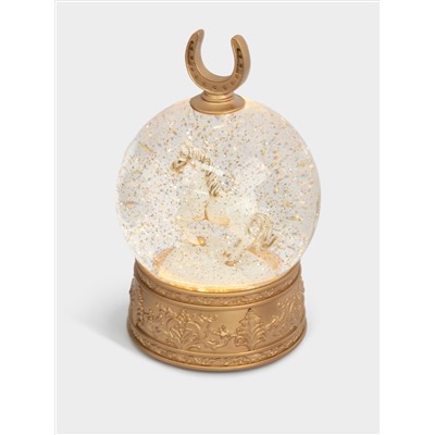 Снежный фонарь, 18 см, с подсветкой, пластик, золотистый, Лошадь в шаре, Horse