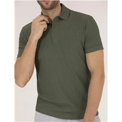 Haki Slim Fit Dokulu Polo Yaka Tişört