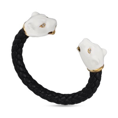 Браслет Пантера (эмаль белая, кристаллы SW белые; покрытие золото), Есть комплект