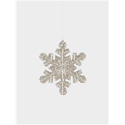 Игрушка елочная, 8 см, бисер/дерево, серебристая, Снежинка, New year