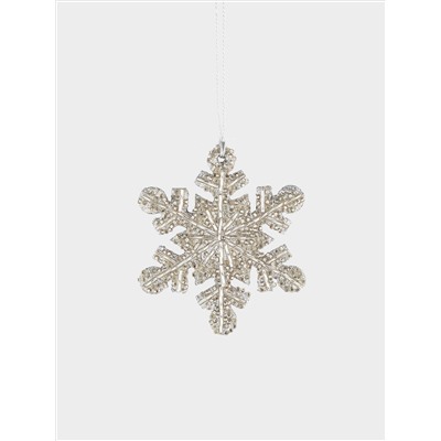 Игрушка елочная, 8 см, бисер/дерево, серебристая, Снежинка, New year