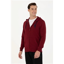 Erkek Bordo Kapüşonlu Örme Hırka