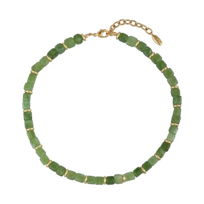 Колье Селена (кварц ярко-зеленый 7-8мм; покрытие золото) 44-49см, Есть комплект