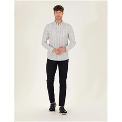 Siyah Slim Fit Keten Karışımlı Kanvas Pantolon