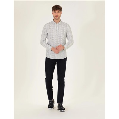 Siyah Slim Fit Keten Karışımlı Kanvas Pantolon
