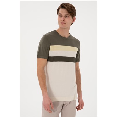 Erkek Slim Fit Bisiklet Yaka Haki Tişört