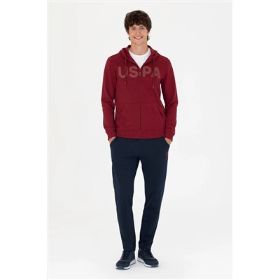 Erkek Bordo Kapüşonlu Örme Hırka