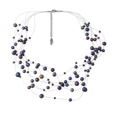 Колье Нежность (жемчуг бензиновый 4-7мм; покрытие родий) 42-47cм, Есть комплект