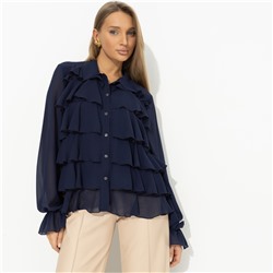 Блуза с воланами, Гипнотический стиль (синяя)