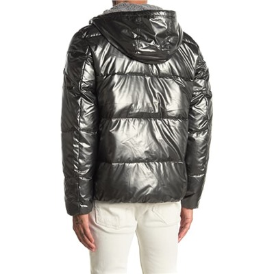 Michael Kors Metallic Faux Shearling Lined Hood Puffer Jacket