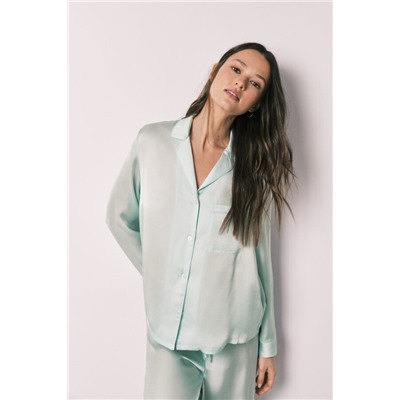 Pijama camisero largo satén verde
