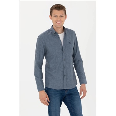 Erkek İndigo Uzun Kollu Basic Gömlek