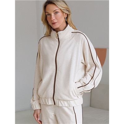 Свободный бомбер с лампасами на молнии из петельчатого футера двухнитки с эластаном