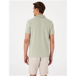 Haki Slim Fit Örme Dokulu Polo Yaka Tişört