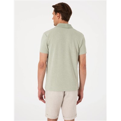 Haki Slim Fit Örme Dokulu Polo Yaka Tişört
