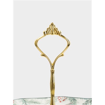 Подставка для пирожных, 25х20/24 см, 2 яруса, керамика D/металл, Еловые ветки, Festival