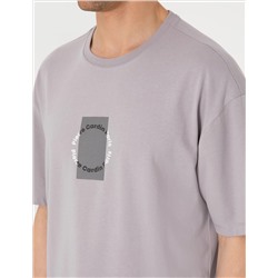 Gri Comfort Fit Bisiklet Yaka Tişört