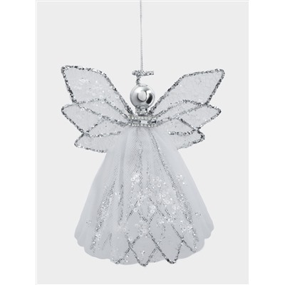Игрушка елочная, 15 см, металл/ткань, серебристая, Ангел, Event