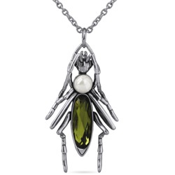 Кулон Кузнечик (кристаллы SW зеленые, Майорка; античное серебро) 90см, Есть комплект