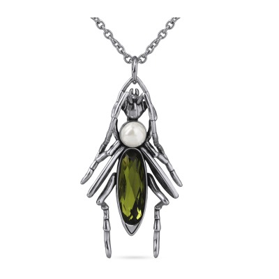 Кулон Кузнечик (кристаллы SW зеленые, Майорка; античное серебро) 90см, Есть комплект