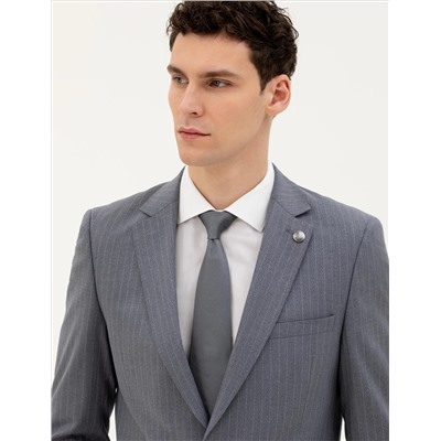 Koyu Mavi Ex. Slim Fit Çizgili Takım Elbise