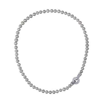 Колье (жемчуг серо-голубой 7-8мм, фианит; покрытие родий) 50см, Есть комплект