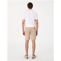 Bej Slim Fit Beli Lastikli Bağcıklı Dokuma Şort