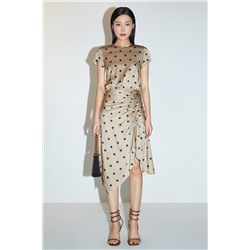 Falda drapeada de seda Beige y negro