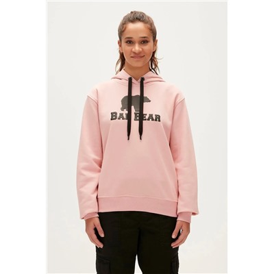 Bad Bear, Logo Hoodie Pudra Pembe Kapüşonlu Baskılı Kadın Swatshirt