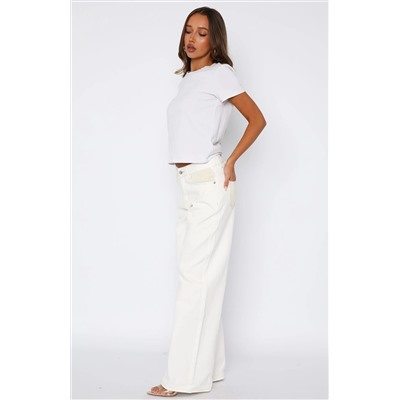 Amira Mid Rise Wide Leg Jeans White/Cream