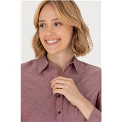 Kadın Bordo Uzun Kollu Basic Gömlek