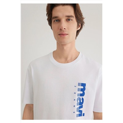 Mavi Jeans Baskılı Beyaz Tişört Loose Fit / Bol Rahat Kesim 0611745-620