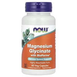 NOW Foods, Magnesium Glycinate With BioPerine®, 60 Veg Capsules