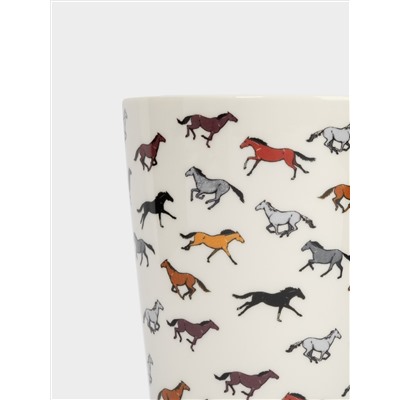 Кружка, 420 мл, фарфор N, белая, Бегущие лошади, Bright horse